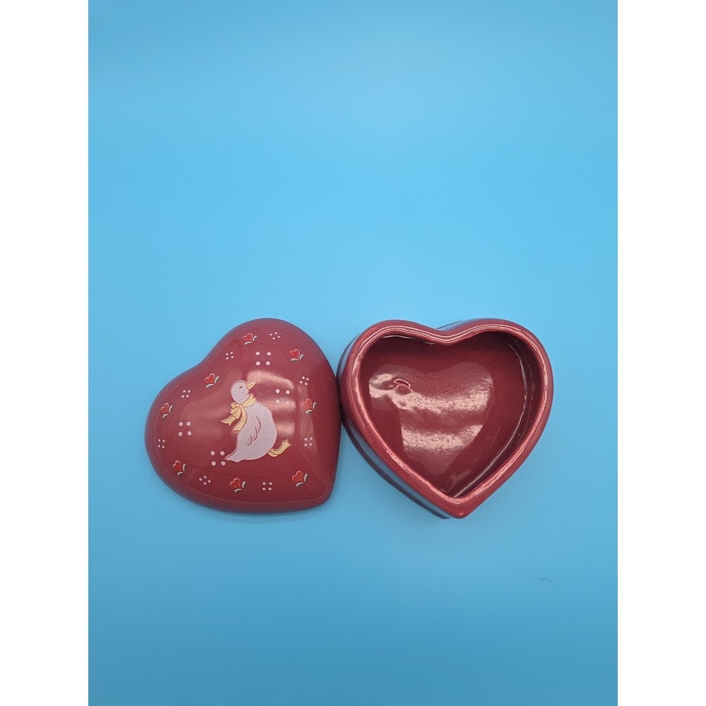 Vintage Ceramic Goose Duck Heart Trinket Jewelry Box with Lid Cottagecore Taiwan